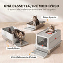 Lettiera Gatti Chiusa XL 90 L 60x40x40 cm con Coperchio Gradino Paletta e Bordi Alti in Acciaio Inox e ABS Grigio Chiaro      
