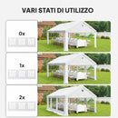 Tendone da Giardino Gazebo per Feste 598x394x302 cm con Finestre e 4 Pareti Laterali Rimovibili in Acciaio e PE Bianco      