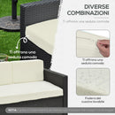 Set Salotto da Giardino Divano 2 Poltrone e Tavolino in Rattan Polietilene e Acciaio Crema