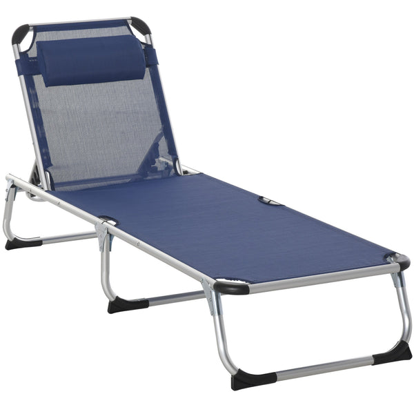 sconto Bain de soleil de jardin pliant 60x170x76 cm en aluminium et textilène bleu