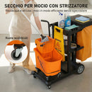 Carrello Pulizie 122x46,5x101 cm Ruote 3 Ripiani Sacco 70L Secchio con Strizzatore in PP HDPE Arancione      