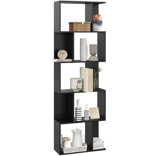 acquista Mobile Libreria Design Moderno 60x24x184,5 cm a 5 Ripiani in Legno Nero