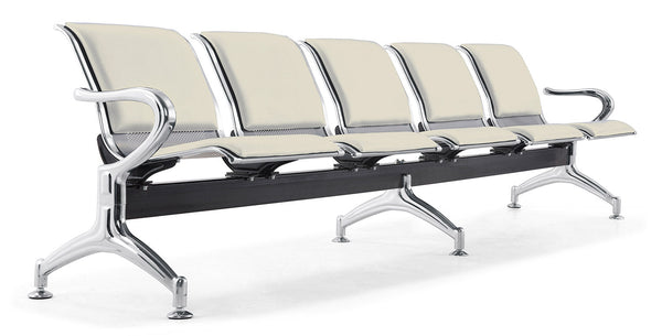 online Banc de salle d'attente 5 places pour bureau avec coussin en acier et simili cuir argent/ivoire