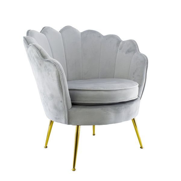 Fauteuil Rembourré avec Dossier Coquille en Velours Gris Pieds Or online
