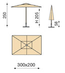 Ombrellone da Giardino 3x2 m Palo Ø38 mm in Alluminio Effetto Legno Tessuto Poliestere Trend Wood Verde