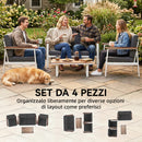 Set 4 Pezzi Salotto da Giardino Divano 2 Posti 2 Poltrone e Tavolino in Legno di Acacia e Metallo Grigio      