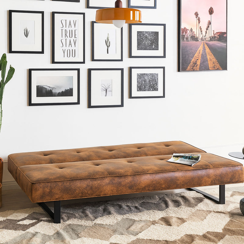 Divano Letto 3 Posti Apertura Click Clack Derby in Pelle Sintetica Marrone      