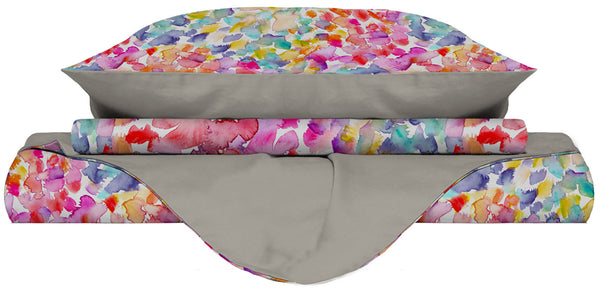 Housse de couette avec impression sur le sac et taies d'oreiller à ressort double face sconto