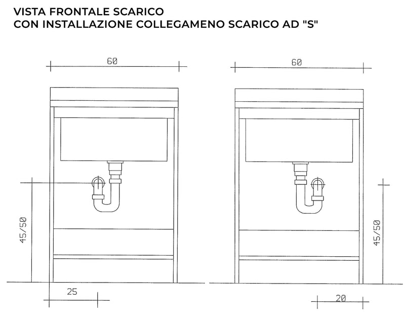 Mobile Lavatoio 60x50x85cm 2 Ante Asse in Legno Montegrappa Marella Bianco