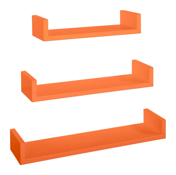 Set 3 Mensole da Parete 60-50-40x15,5x8 cm in Fibra di Legno Calamita Arancio online