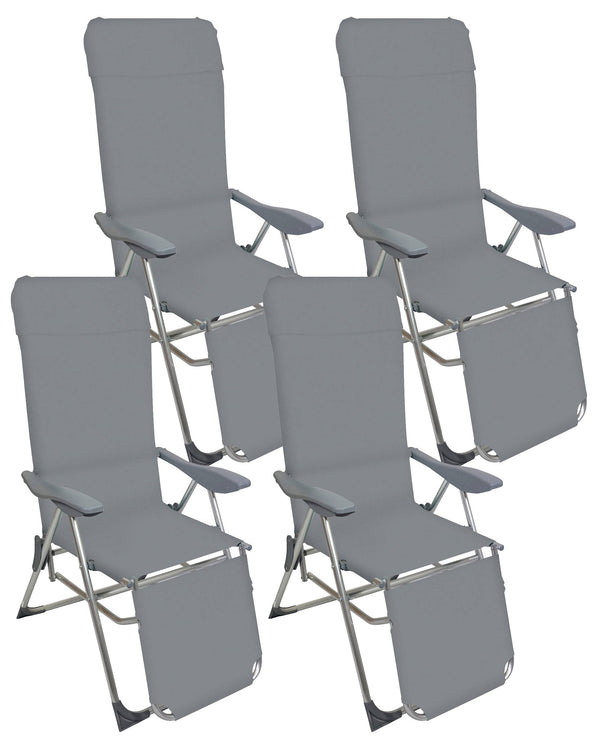 online Lot de 4 transats pliants inclinables 59x76x109 cm avec repose-pieds en aluminium et textilène G