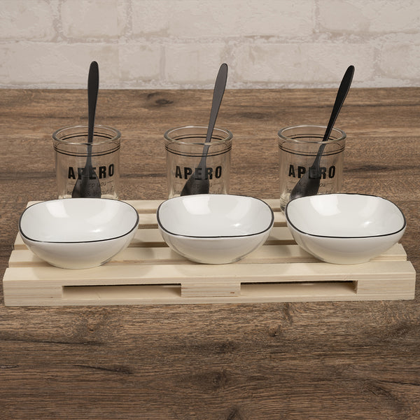 online Set Aperitivo Antipasto Vassoio Mini Pallet 28x15x2 cm con Bicchieri e Ciotole in Ceramica Bianco