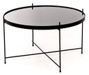 Tavolino da Salotto Ø70x40 cm in Metallo Top in Vetro Nero