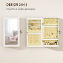 Specchio Portagioie 36,5x9,5x67 cm Armadietto con 2 Chiavi in Legno Bianco  