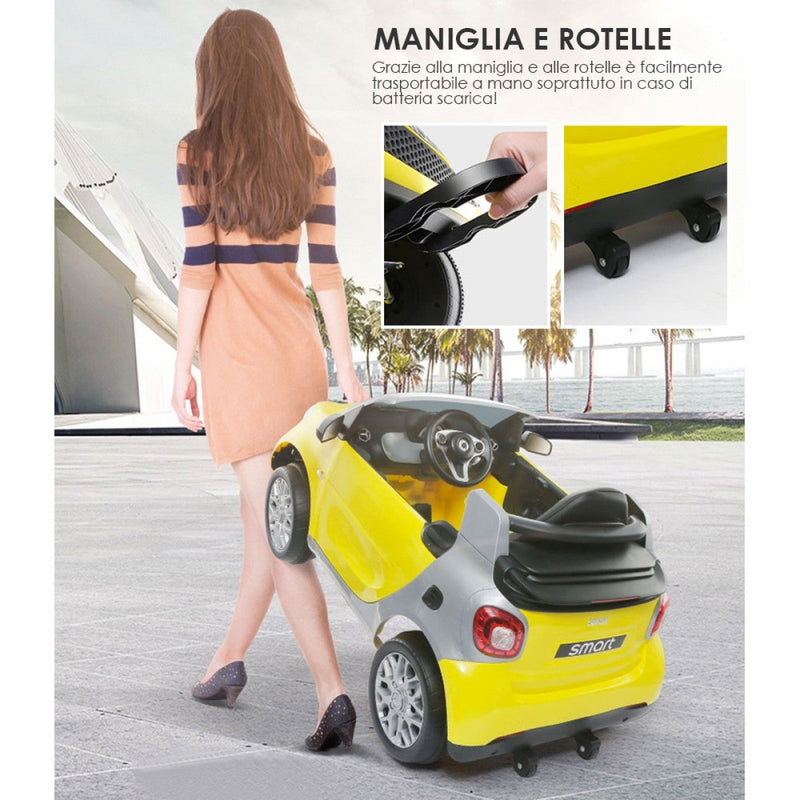 Macchina Elettrica per Bambini 12V Smart Fortwo Cabrio Gialla