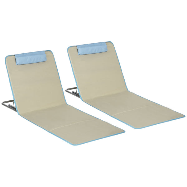 Set 2 Sdraio da Spiaggia 53x124x35-45 cm con Schienale Regolabile e Poggiatesta Beige e Azzurro prezzo