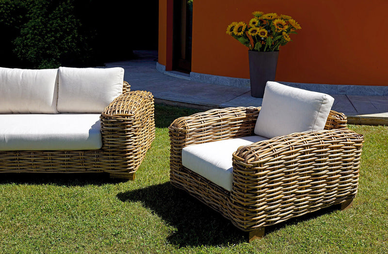 Set Salotto da Giardino in Rattan Divano 2 Poltrone e Tavolino Vorghini Bangalore