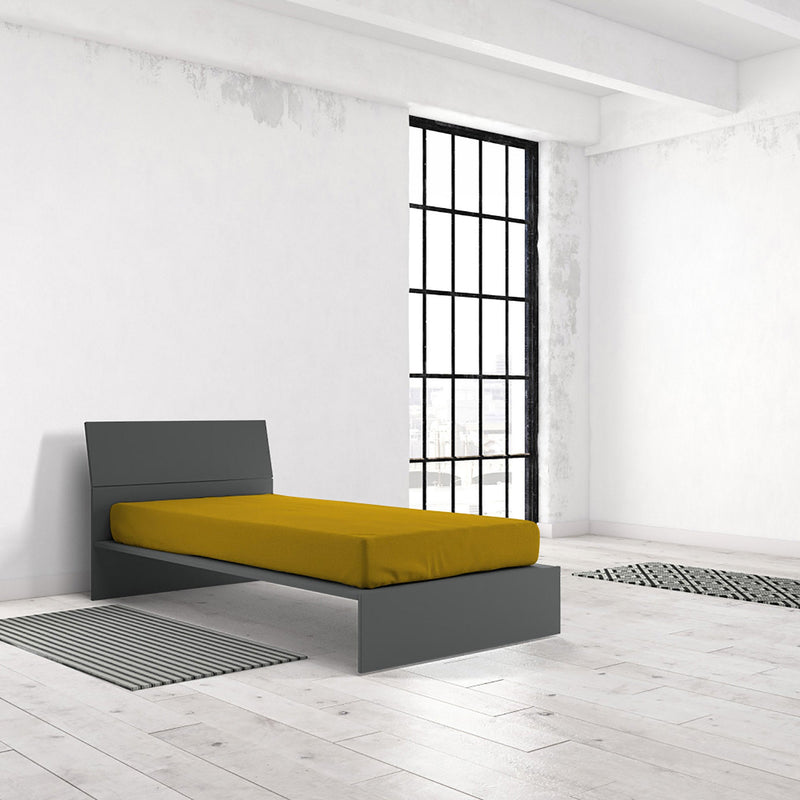 Lenzuolo Sotto con Angoli ed Elastico Tinta Unita Senape