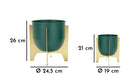 Porta Vasi Grent Shet Set 2 Pz Ø24,5x26 cm - Ø19x21 cm in Ferro Verde e Oro      