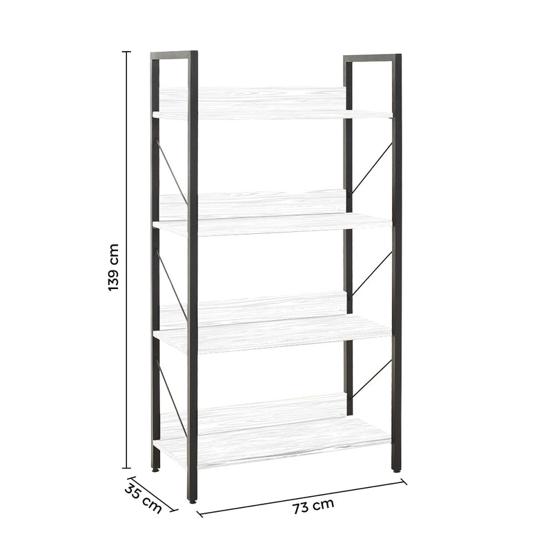Libreria in Legno 139x73x35 cm Scaffale 4 Ripiani per Ufficio Bianco