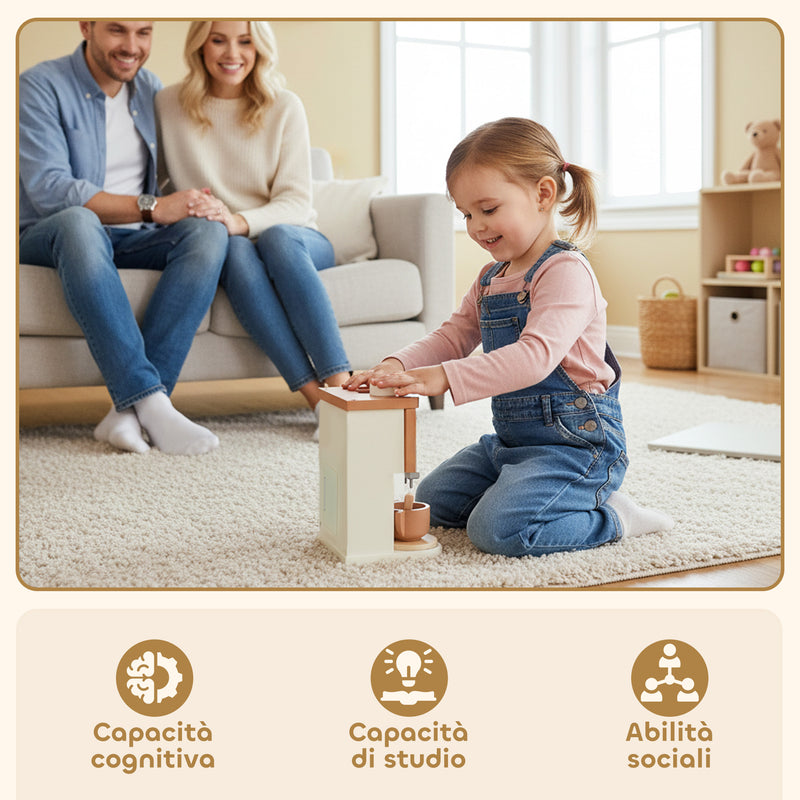 Macchina del Caffè Giocattolo per Bambini con Accessori in Legno Marrone      