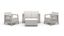 Set Salotto da Giardino 4 Pezzi Divano Poltrone e Tavolino Contenitore Keter Scandi Linea Effetto Juta Beige Chiaro 