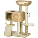 Albero Tiragraffi per Gatti con Casetta e Trespolo 60x40x95 cm Marrone e Beige  