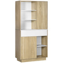 Credenza Moderna 89x39,6x180 cm in Legno Naturale e Bianco