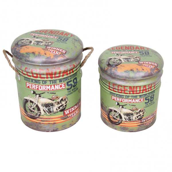 sconto Set 2 Conteneur Pouf Rond en MDF Vert