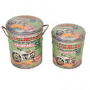 Set 2 Pouf Contenitore Tondo in MDF Verde