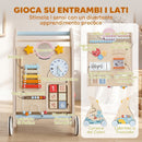 Carrello Primi Passi per Bambini 1-3 Anni 37x33,5x47,5 cm con Pannello Attività Bifacciale Rimovibile in Compensato      