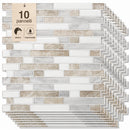 Set 10 Pannelli Adesivi Piastrelle da Parete 30,5 cm Decoro Mosaico Mattoncini in PVC Beige      
