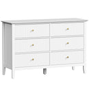 Cassettiera Camera da Letto Scanalata 120x40x78 cm con 6 Cassetti Maniglie e 5 Gambe in MDF e Truciolato Bianco      