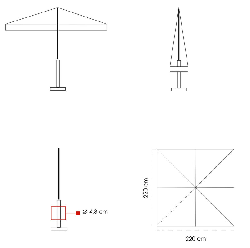 Ombrellone da Giardino 2,2x2,2 m Palo Ø48 mm in Legno Telo in Acrilico Danieli Bangkok Ecrù
