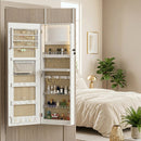 Armadietto Portagioie da Parete o Porta 37x10,5x108 cm Specchio Interno e Luci LED con Serratura e Chiave in MDF Bianco      