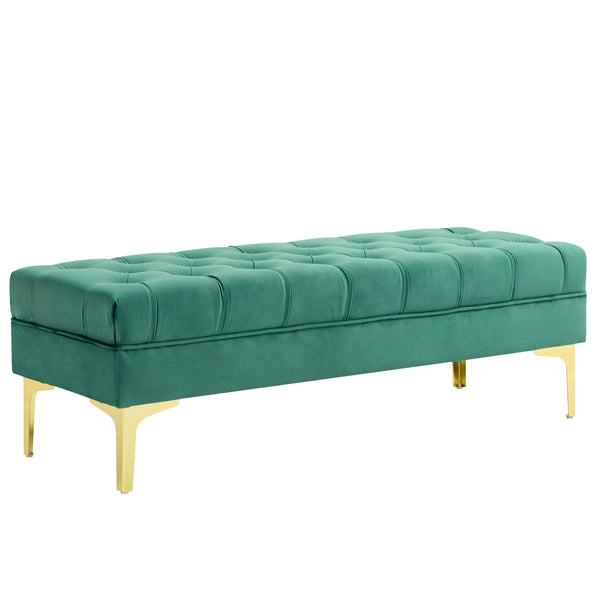 online Panca Fondo Letto Imbottita con Rivestimento Trapuntato in Effetto Velluto 118x45x42 cm Verde Scuro