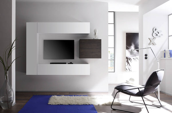 Mobilier de Salon Mural Équipé 3 Unités Suspendues 169x196x31cm TFT Cube Blanc Brillant et Chêne Wengè acquista