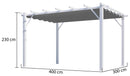 Pergola da Giardino 4x3x2,3 m in Alluminio Bianco con Telo di Copertura 140g/mq Grigio
