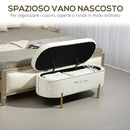 Panca Contenitore Ovale 108x44x43,5 cm con Coperchio Sollevabile in Tessuto Vellutato Crema  