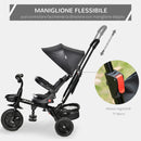 Passeggino Triciclo  con Sedile Girevole 360° Tettuccio e Barra Rimovibili Nero