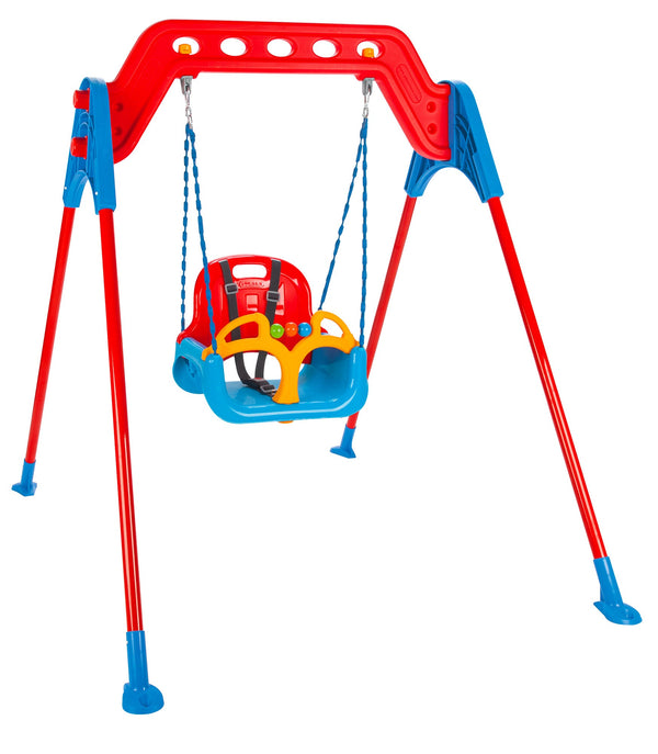 acquista Balançoire de jardin 1 place 145x125x136 cm Cordes en métal rouge et bleu