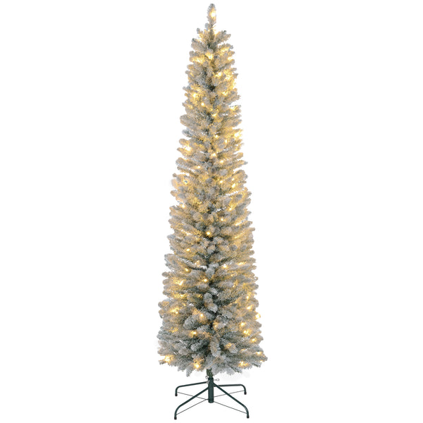 Albero di Natale Innevato Slim 210 cm con 405 Rami e 180 Luci LED Bianco Caldo in Plastica e Metallo Bianco prezzo
