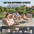 Set da Giardino 4 Persone Divano 2 Poltrone Tavolo in Metallo e Cuscini in Cotone PP Rosa      
