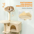 Albero Tiragraffi per Gatti 48x48x140 cm con 2 Casette Amaca Lettino e Pali in Sisal Beige      