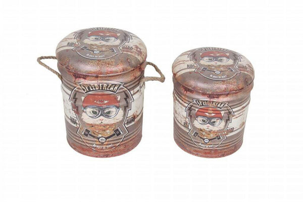 prezzo Ensemble de 2 poufs de rangement ronds en MDF Brick