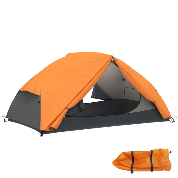 Tenda da Campeggio 2 Posti Impermeabile 280x225x110 cm con 2 Vestiboli e 2 Porte Arancione sconto