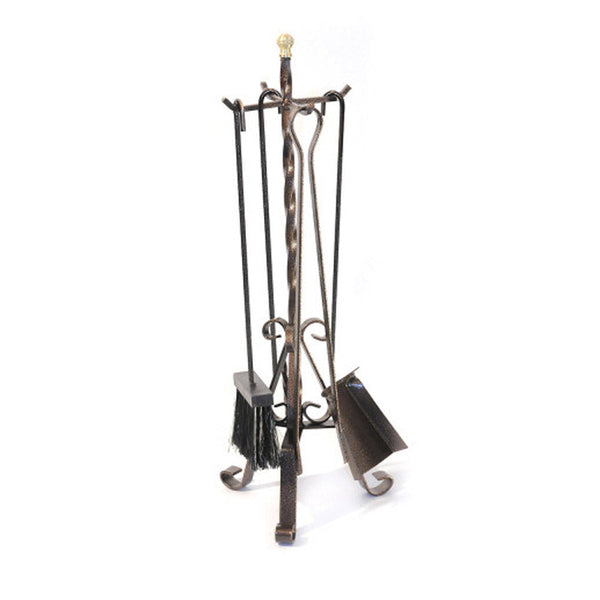 acquista Ensemble de Cheminée 4 Pièces Fer Forgé Laiton Bouton avec Support