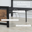 Struttura Letto Singolo 90x200 cm in Acciaio con Doghe Integrate Nero e Marrone Rustico