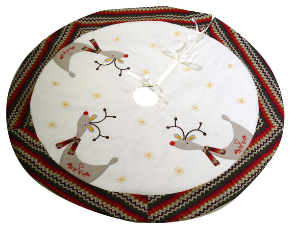 online Cache pied de sapin Ø105 cm en tissu blanc avec renne