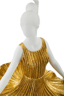 Lampada da Tavolo Ballerina Ø30x90,5 cm in Resina e Ferro e Tessuto Oro e Bianco      